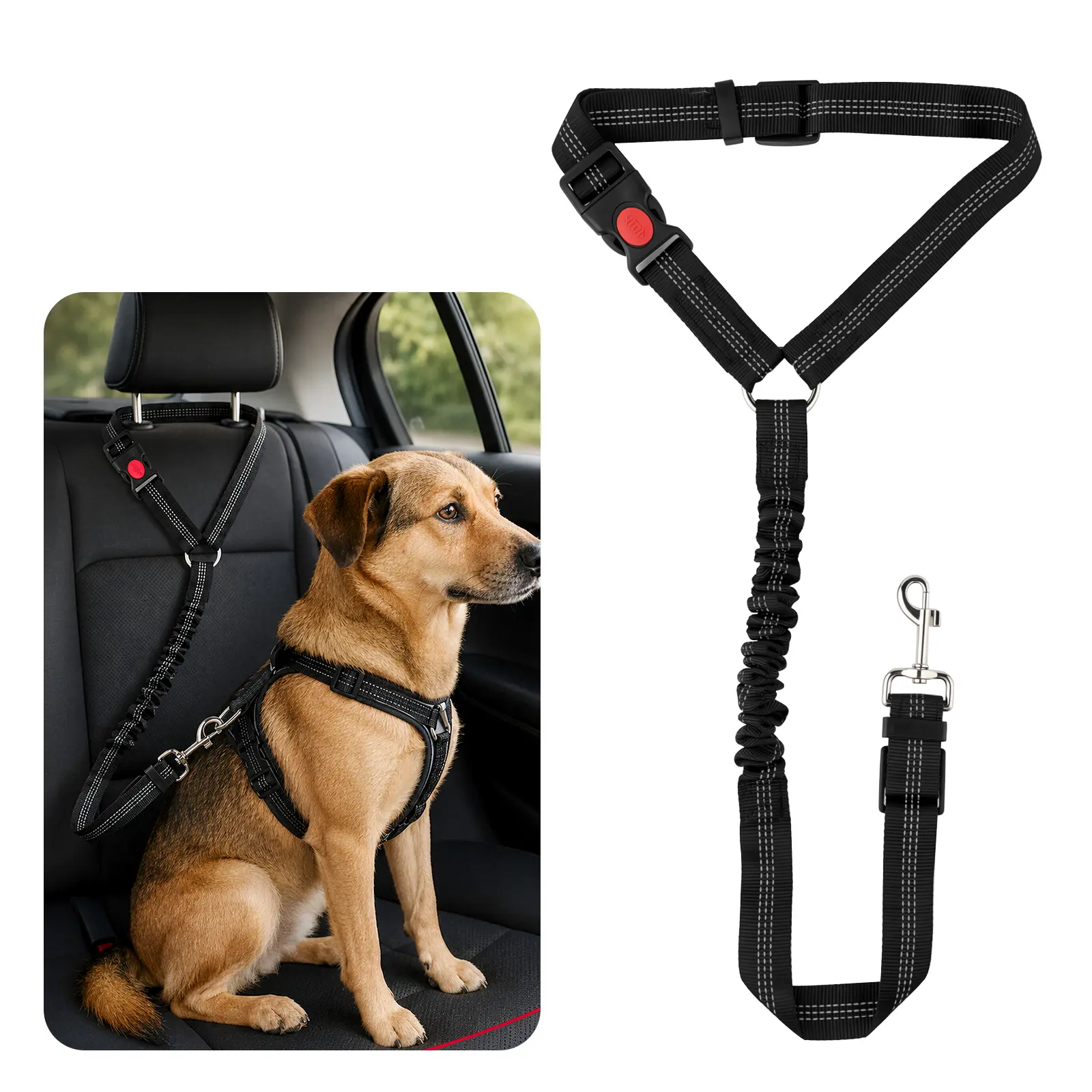 Pet Dog Cat Seat Belts, Car Headrest Restraint Adjustable Safety Leads Vehicle Seatbelt Harness 1/2 Pack