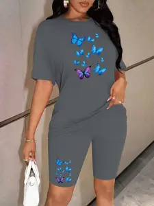 Personalized print pattern Women's Summer Casual 2-Piece Leisure Sports Set, Athleisure Outfit, Stylish Print Comfortable for Daily Wear, Trendy Ladies Fashion Must-Have