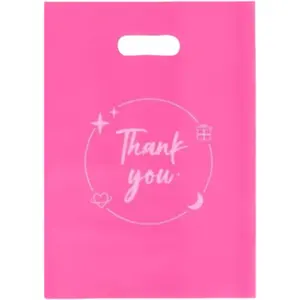 100PCS Thank You Gift bag, reusable plastic bag with suitable for boutiques,retail shopping,weddings, birthdays,Thanksgiving,Christmas,business gifts, stores,party and boutique bags (Pink, 9" X 12")