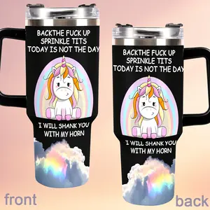 Funny Sarcastic Unicorn 40oz Insulated Tumbler, "Today Is Not The Day" Cup,Funny Sarcastic Unicorn 40oz Tumbler, "Back Off Sprinkle Tits" Travel Coffee Mug, Snarky Gift for Bestie, Rude Unicorn Water Bottle with Straw & Handle, Gift for Women, Friends, Co