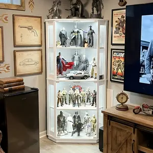 MIIFUNY Corner Display Cabinet with LED Lights, 65" Curio Cabinet with Glass Doors for Collectibles & Figures, 4-Tier Display Case with Human Body Sensor, Glass Cabinet for Living Room, Bedroom, White