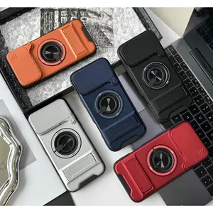 Practical Multifunctional Phone Case Screen Protector & Slide Camera Lens Magnetic Cover,Built-in Ring Stand Protective Phone Case for iPhone 17 16 Pro Max, 15, 14, 13 + Samsung S25 Ultra, S24 Ultra, S23 FE,with MagSafe,Shockproof Protective Cover