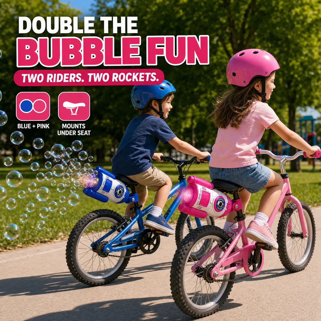 Plastic Unisex Automatic Car-Mounted Bicycle Rocket Bubbles Blower with 1-Touch Continuous Bubbles & Music Lights, Rechargeable Spring Summer Outdoor Play Toy Gift for Kids