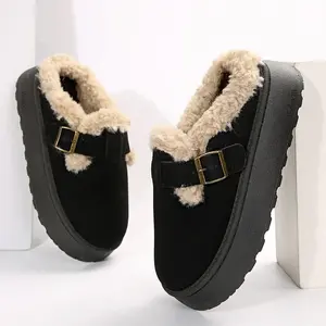Women's Plush Fleece-Lined Loafers - Fashionable Mini Snow Boots Platform Fleece Slippers Indoor Outdoor Shoes  for Cold Days
