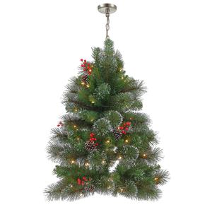 SkyPlug 3' Pre-Lit Glacier Pine Christmas Tree with SkyPlug Technology Classic Green Frosted Tips & Berry Clusters Ready-Made Festive Decor Kit Switch