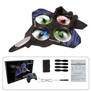 LED Fighter Plane Easy Control Durable Frame Crash Resistant 4 Motors 360 Flip Action Headless Mode Barometric Altitude Hold One Click Stop Takeoff Landing Birthday Gift Viral TikTok