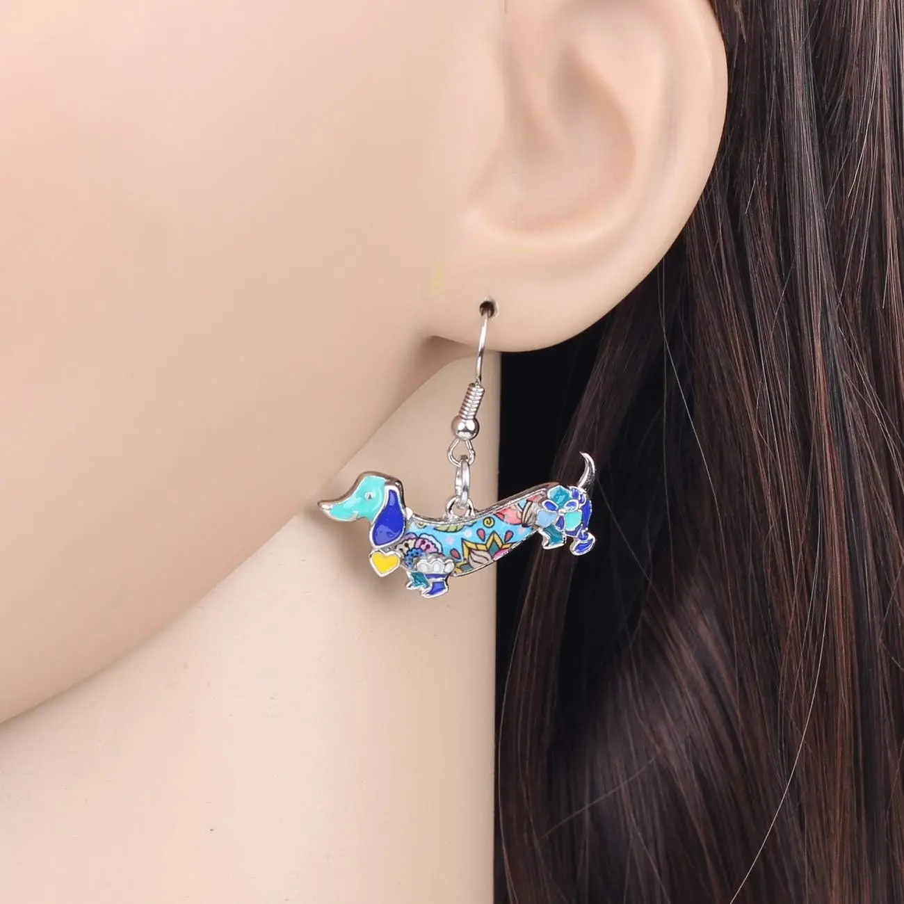 Enamel Alloy Dachshund Dog Earrings Dangle Drop Fashion Cute Animal Jewelry For Women Gift Charms