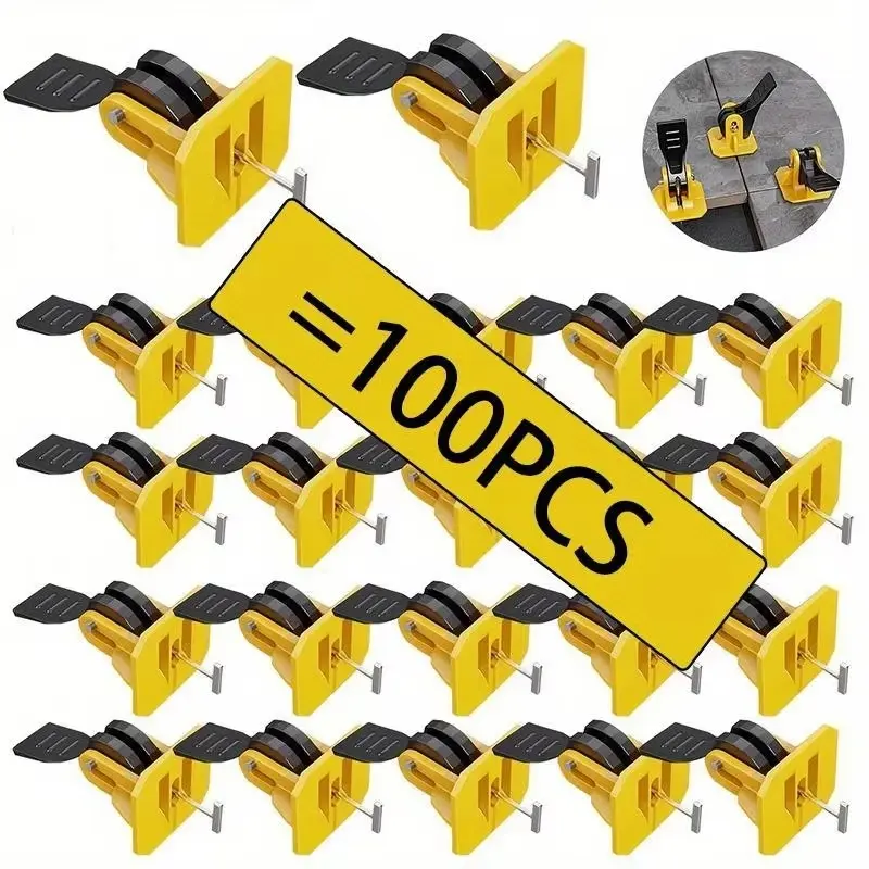 Reusable Tile Leveling System Kit, 100pcs Plastic Handles & Spare Steel Pins, Ideal for Floor Tile Installation, Tile Tools, Flooring Tools