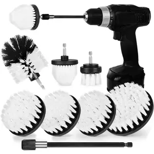 Drill Brush Attachment Set - 7 Pack Power Scrub Brush with 1/4in Power  Brush & Extend Long Attachment for Bathroom, Tub, Tile, Floor, Grout, Boat (White)