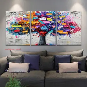 3pc/Abstract Colorful Tree Fabric Wall Art Graffiti Street Pop Art Painting Suitable for Office/Living Room/Classroom Motivational Wall Hanging Decoration Frameless Design