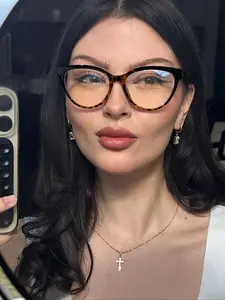 Unisex High-Quality Vintage Tortoiseshell Cat Eye Glasses Frame, Fashion Casual Colorblock Eyewear for Work Daily Wear Students