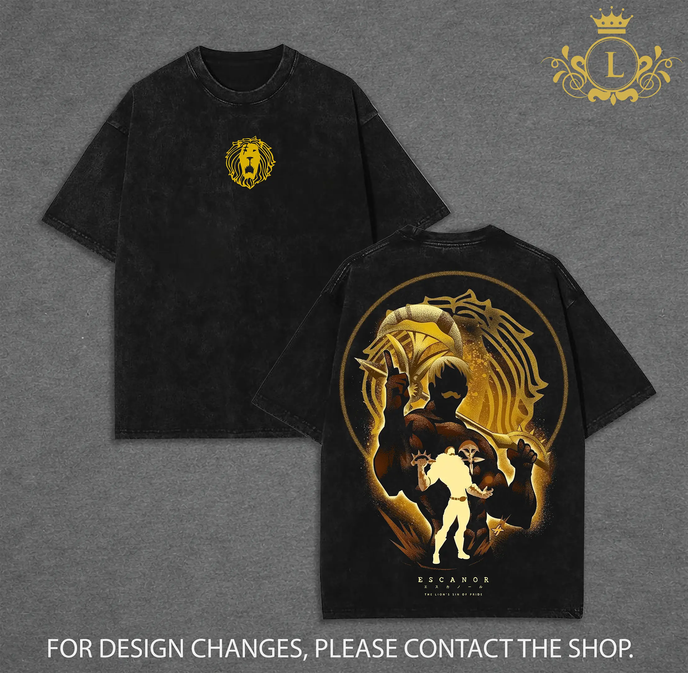 Seven Deadly Sins Anime Washed Tee , Meliodas Ban Escanor Graphic Tee, Nanatsu no Taizai Vintage Acid Wash Oversized Shirt, Heavyweight Cotton Streetwear, Double Sided Print Unisex Manga Tee, Otaku Gift for Anime Fans