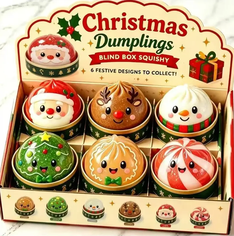6 Styles Christmas Dumpling Squishies Blind Box, Kawaii Santa Snowman Reindeer Slow Rising Squishy Toy for Kids Christmas Gift