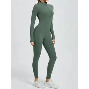 Women's High-Stretch Full-Body Yoga Jumpsuit with Zipper - Long Sleeve, Thumb Holes, Non-See-Through Nylon Activewear for Aerial Yoga, Dance & Fitness, Fitness Apparel|Modern Activewear|Comfortable Wear