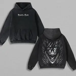 Eren Yeager Titan Form Hoodie – Washed Oversized Anime Hoodie, Attack on Titan Graphic Hoodies, Unisex Streetwear, AOT Fan Merch, Anime Gift Men Women NK8 ZF3