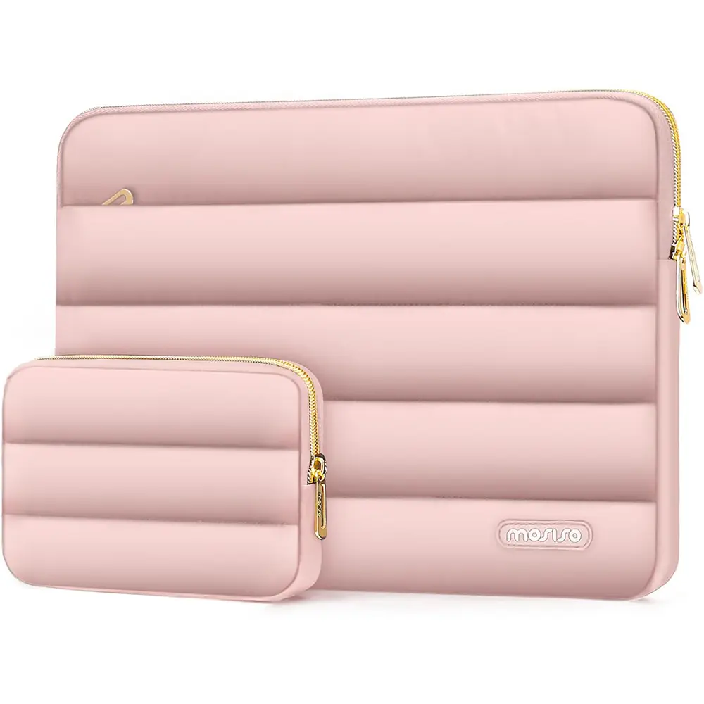 MOSISO Quilted Laptop Cover Quilted Bag - 13-13.3in Synthetic Puffy Shock Absorption Sleeve with Small Case, Compatible with 13.6in MacBook Air M5-M4-M3-M2-M1/Neo/Pro 13/14, HP Dell ASUS Lenovo, Business Travel Bag, Protective, Multi-Compartment