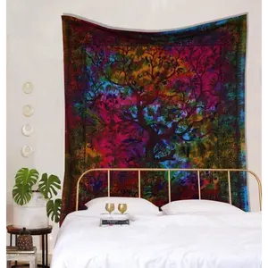 Tapestry Rainbow Tree of Life Wall Hanging Psychedelic Tapestries Indian Cotton Queen Bedspread Picnic Sheet Wall Decor Blanket Wall Art Hippie Bedroom Décor Landscape Retro Swiss Painting