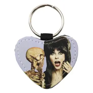 Elvira Heart Purple Skeleton Black Glitter Heart Keychain