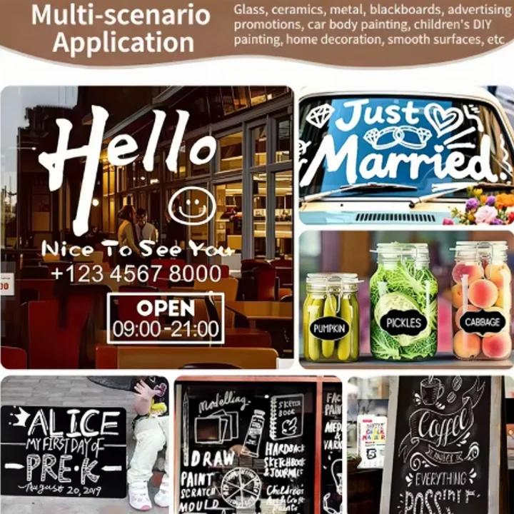 5 Pack White Liquid Chalk Markers – 5 Nib Sizes (0.7, 3, 6, 10, 15mm), Erasable & Washable Window Markers for Glass, Car Windows, Chalkboard, Menu Boards & Signs, Non-Toxic, Dust-Free for Home & School