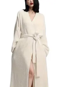 Women's Thick Double-Faced Velvet Sleepwear, Fall & Winter Warm Long Sleeve Bathrobe, Casual Soft Skin-Friendly No Shedding, Outer Wear Plush Pajamas