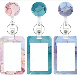 Marble Patterned Retractable ID Badge Holder, Nurse Badge Reel, Ideal for Teachers Nurses Students, Perfect Office Gift for Christmas