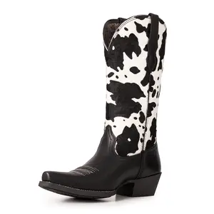 Montana West Cow Print Cowgirl Boots for Women,The Western Wear Fashion Cowgirl,Free Birds Country Low Heel Concert Disco Outfits Walking Boots For Ladies