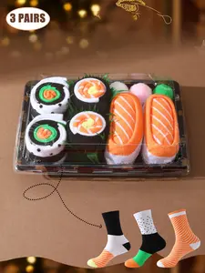 3 pairs of fun sushi gift socks, imitation food creative design sushi socks gift box, can be worn in all seasons/soft and comfortable, a novelty gift for birthdays/parties/family days/Valentine's Day/Carnival/St. Patrick's Day/Easter, suitable for various