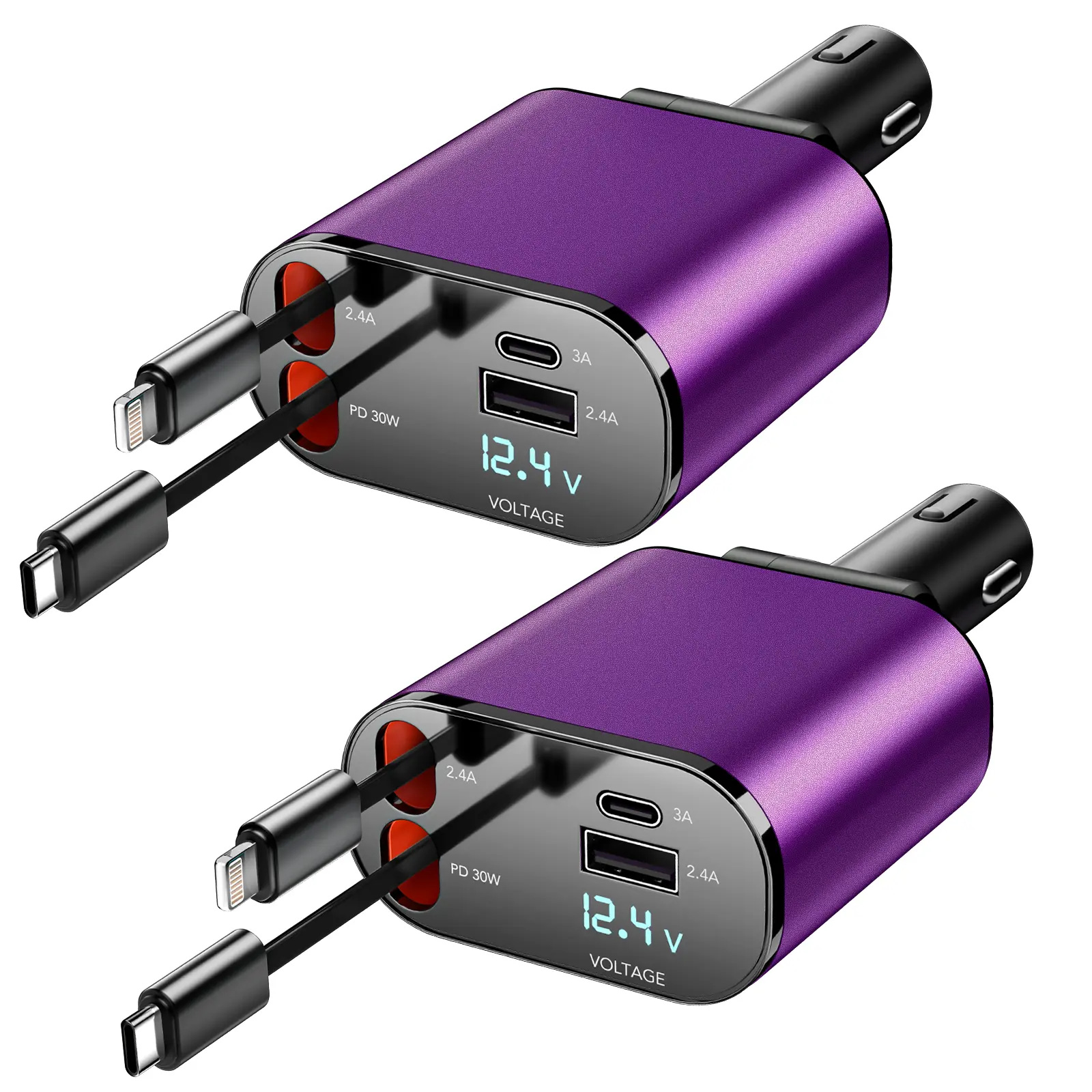 SPGUARD!2 Piece Set！Retractable Car Charger,66W Fast Charge,Support for various protocols super fast charging.2 Retractable Cables and 2 USB Ports Car Charger Adapter.Compatible with iPhone&Android,iPad,Galaxy,Google.Car Accessories Interior., Retractable