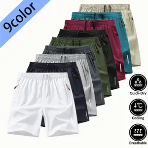 Men's Solid Color Zipper Pocket Shorts - Summer Casual Comfortable Breathable Three-Quarter Pants, Men's Everyday Bottoms, Tropical Beige,SpringStatements Clothes Clothes Menswear Plain