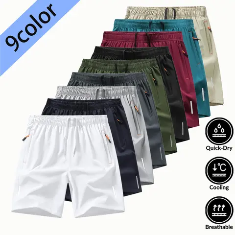 SpringStatements Menswear Men's Fitted Above-the-Knee 3-Quarter Gym Shorts - Plain Solid Color, Zipper Pocket, Summer Casual, Breathable Athleisure Bottoms, Tropical Beige/Black, Running Active Wear