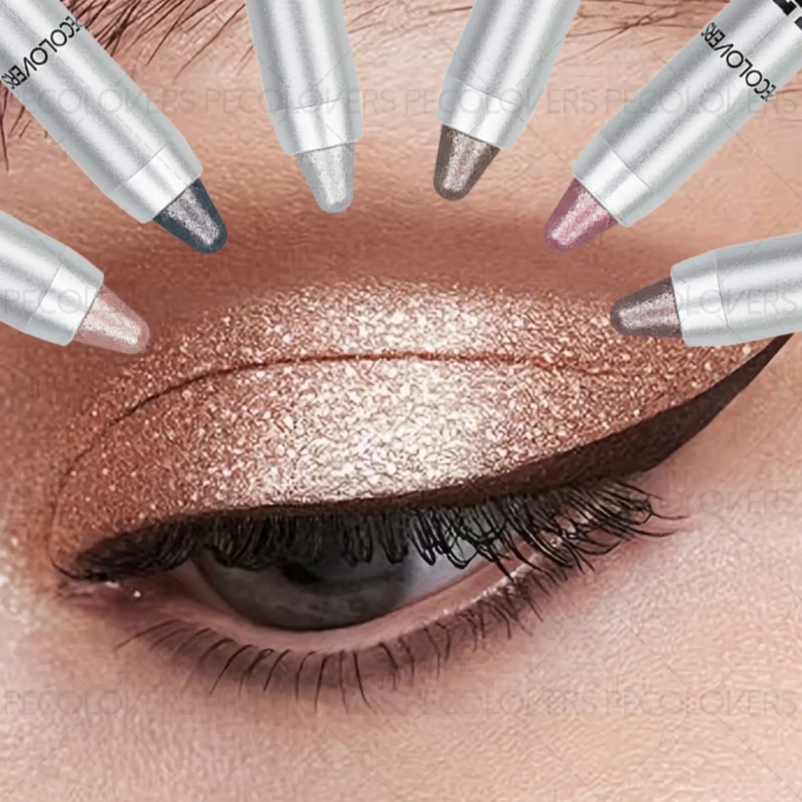 Glitter Highlighter Fluorescent Eye Shadow Pencil, Clear Sparkle Eyeshadow Stick, 6 Colors To Choose From, with Brush Tip Easy To Rendering, Bold Eye Makeup, Christmas Party Makeup, Enhance Eye Makeup