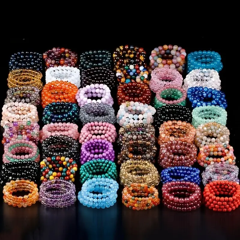 35pcs Bohemian Glass Beaded Stretch Bracelets - Mix Color Artificial Crystal Hand Jewelry, Unisex Fit, Bling Effect, Everyday Wear, Adds a Vibrant Touch for Best Friends