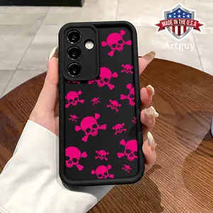 Phone case for Samsung S24 ultra plus S25 S23 S22 Ultra Plus Pink Skull Advanced fashion gift Full Body Protection Shockproof Soft Silicone Cover