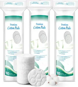 Premium Cotton Rounds for Face, 300 Count Makeup Remover Pads, 100% Pure & Natural Facial Cleansing Round Pads, Hypoallergenic, Lint-Free