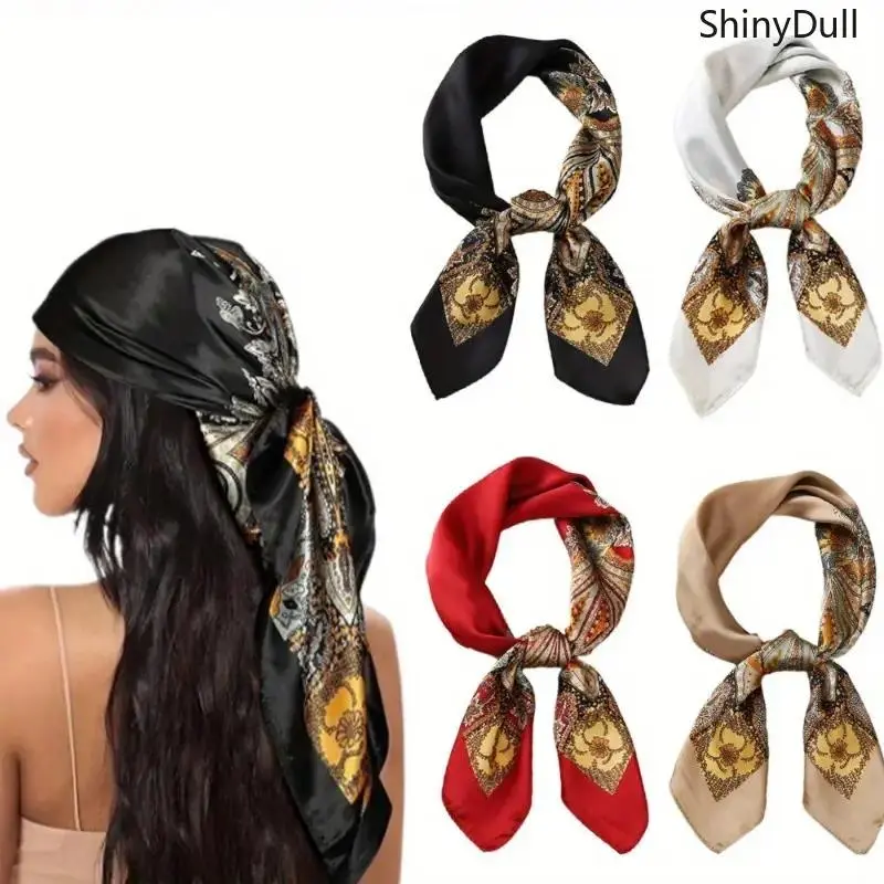4-Pack Silky Satin Hair Scarves for Women, 27-inch Large Square Bandana, Fashion Headscarf for Neck, Hair & Handbag Accessory, Hairwraps, Scarf Head Wrap, Christmas, Chic, Engagement, Head Scarves
