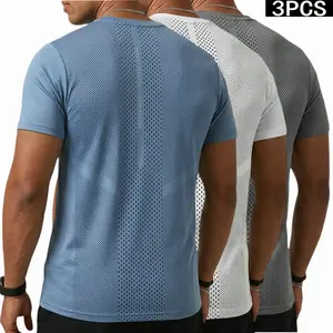 Men’s breathable sports T-shirt—summer lightweight, high-stretch quick-dry casual athletic tee with stylish prints and mesh fabric. Suitable for sports, outdoor activities, fitness training, running, and activewear; also great as a gift.