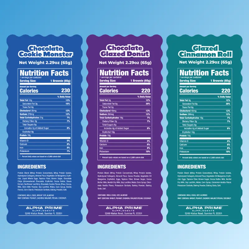 Prime Bites Protein Brownie Variety Pack - 19g Protein and 5g Collagen Chocolate Dessert 3