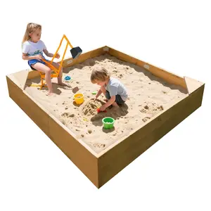 Lilypelle 2 in 1 Wooden SandBoxes with Excavator, Large Square Wood Sand Box w/ 2 Resting Seats & Rain-Proof Oxford Cover for Backyard Garden Beach, Sand Pit for Beach Patio Outdoor, for Ages 2-10
