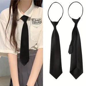 2-piece set of black pullover ties, minimalist satin long shirt with tie, casual uniform suit, lazy tie, fashionable daily tie for women