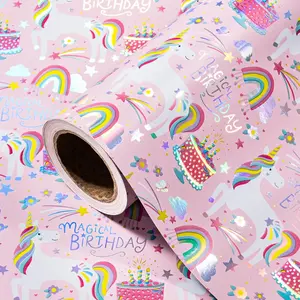 Kids & Family Birthday Wrapping Paper,17 in Wide Gift Wrap Roll for Boys Girls, Daughter Son, Grandkids, Niece Nephew, Cute Birthday Gift Wrapping Paper for Children’s Gifts, 9.8 ft or 16.5 ft