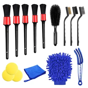 Car Cleaning Brush, 15 Pieces Cleaning Brushes Car and Microfibre Cloths for Tyres and Car Window, Car Cleaning Set for Indoor and Outdoor Car Care