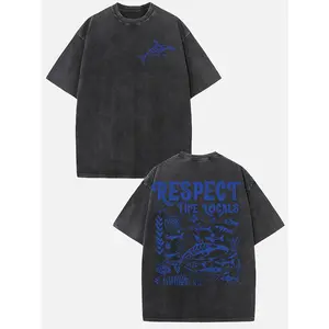 Vintage, Marine Life, Oversized, Relaxed Fit, Heavyweight, Washed Cotton, Double-Sided Print, Summer, Beachwear, Surf, Street Style.