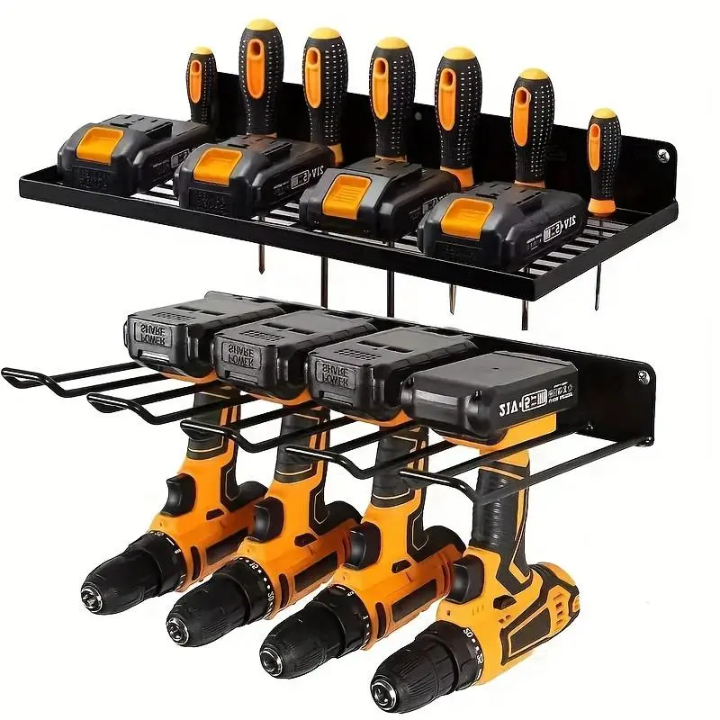 Wall Mounted Power Tool Organizer, 2 Tier Garage Tool Storage Rack, Drill Holder Shelf for Garage Workshop Shed