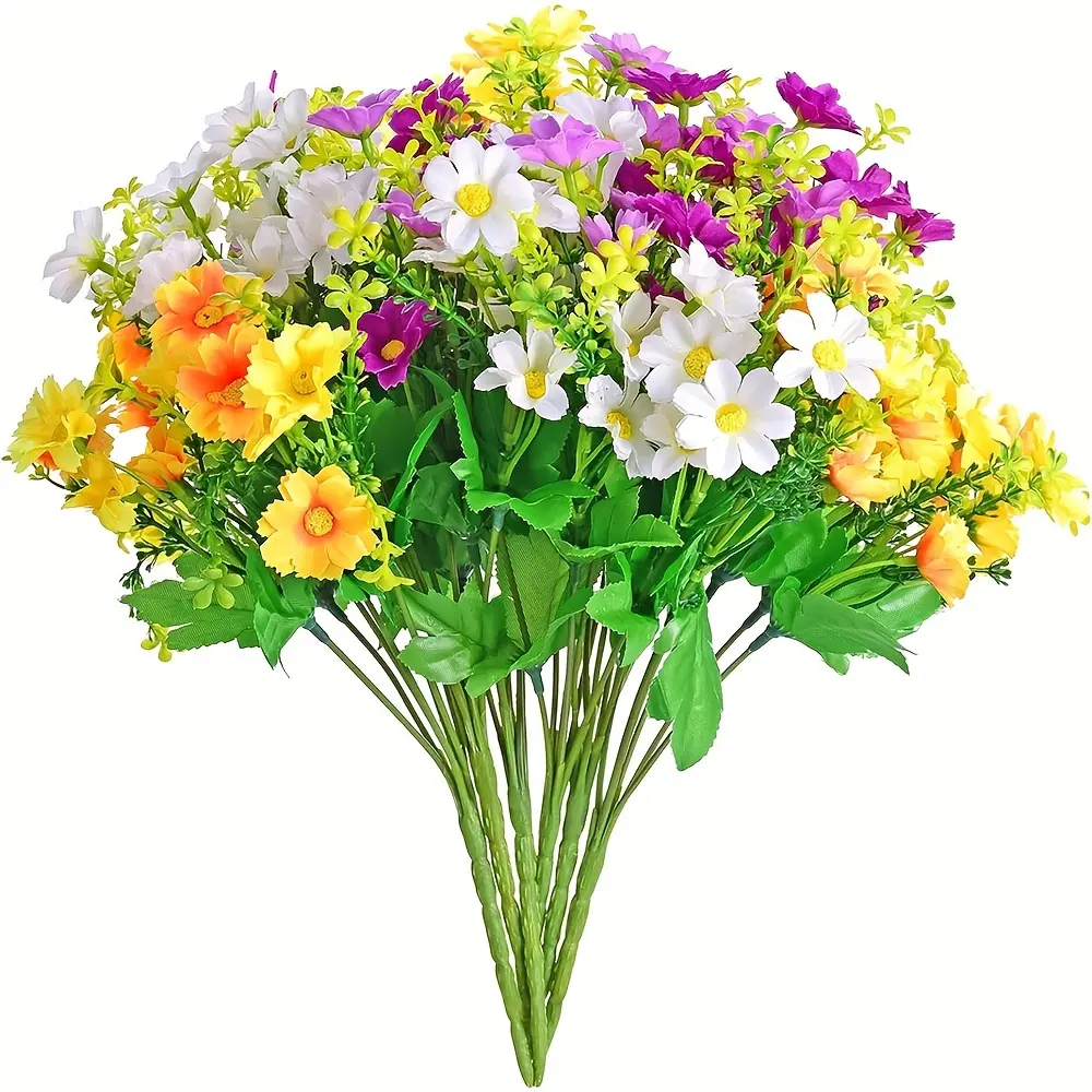 10 Bundles Multicolor Plastic Daisy Stem Arrangements - Indoor Plants, Plastic Plants, Floral Decor, Decorative Stem Artificial Flowers, Mother's Day Gift, Outdoor Gravesite Ornaments