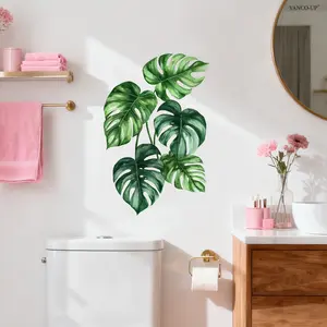 A new 2D flat hand-painted simple monstera creative home bedroom living room wall sticker Wall Decal for spring and summer, size 30*40cm, for entrance decoration and background wall beautification, Decorative Wall Sticker, M21002-YC