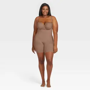 ASSETS by SPANX Open-Bust Bodysuit Shapewear Plus Ultra Firm Cafe Au Lait 1X