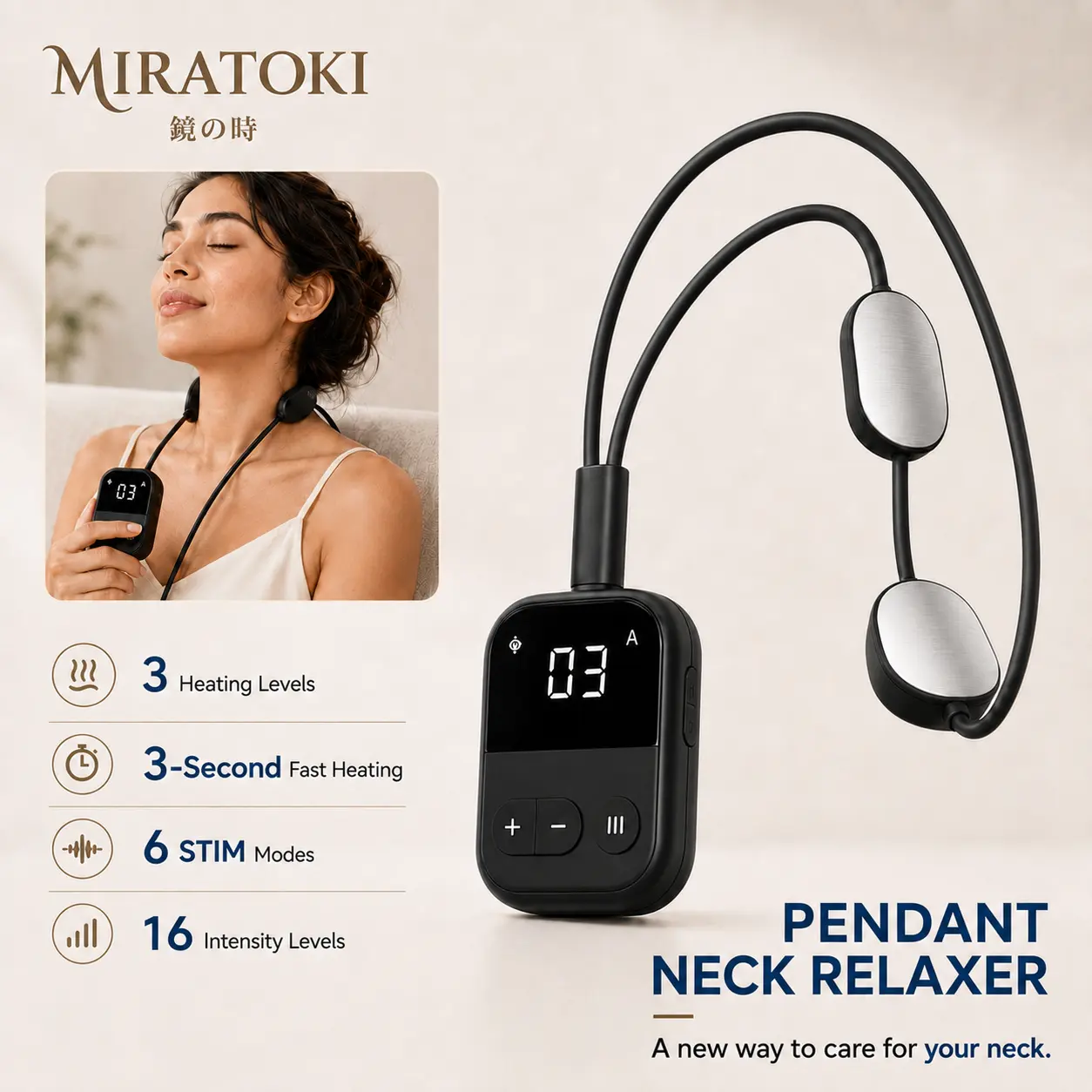 MIRATOKI Pendant Neck Relaxer, Wearable Heat & Micro-Pulse Massager, Cordless Neck Loop Device for Neck & Shoulder Relaxation, Full Body Wellness Routine