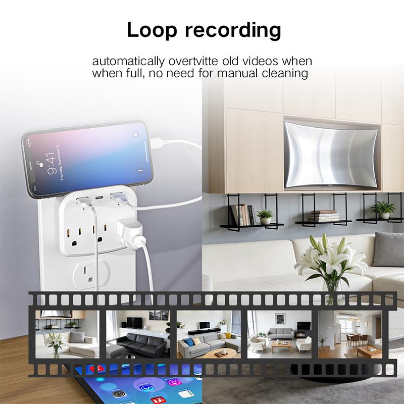 Security Wall Outlet WiFi Camera 1080P Mini Wireless Nanny Cam-Dual-Band WiFi-with Bracket Function