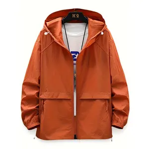 K2 Orange Hooded Windbreaker Jacket - Lightweight, Breathable, and Skin-Friendly with Multiple Pockets, Ideal for Summer Beach, Fishing, and Outdoor Activities, Beach Jacket | Hooded Jacket | Zippered Jacket