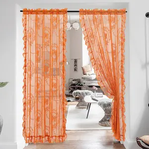 Boho Sheer Orange Lace Curtain Set for Elegant Home Decor and Stylish Window Treatment 52 x 84 Inch